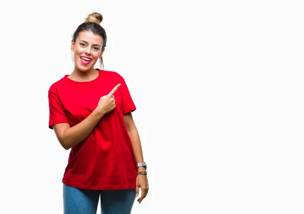 Joven Hermosa Mujer Sobre Fondo Aislado Alegre Con Una Sonrisa — Foto de Stock