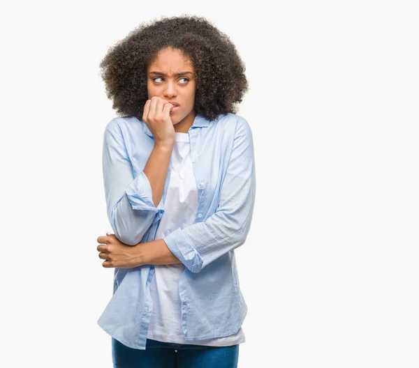Young Afro American Woman Isolated Background Looking Stressed Nervous Hands — Stock Photo, Image