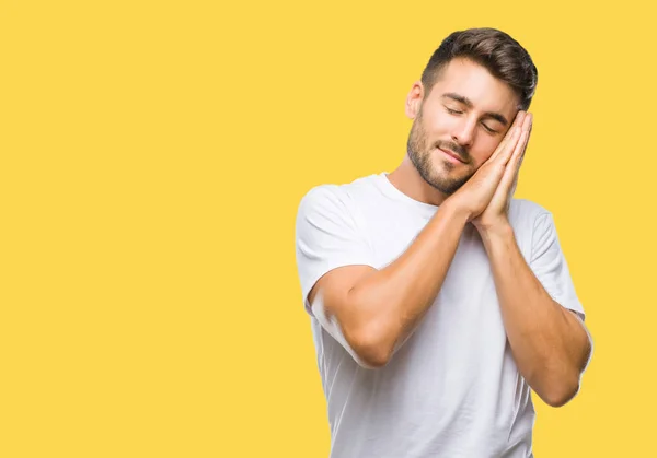 Jovem Homem Bonito Sobre Fundo Isolado Dormindo Cansado Sonhando Posando — Fotografia de Stock