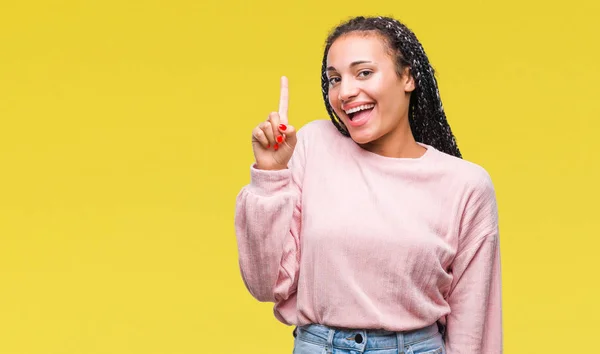 Junge Geflochtene Haare Afrikanisches Amerikanisches Mädchen Trägt Pullover Über Isoliertem — Stockfoto