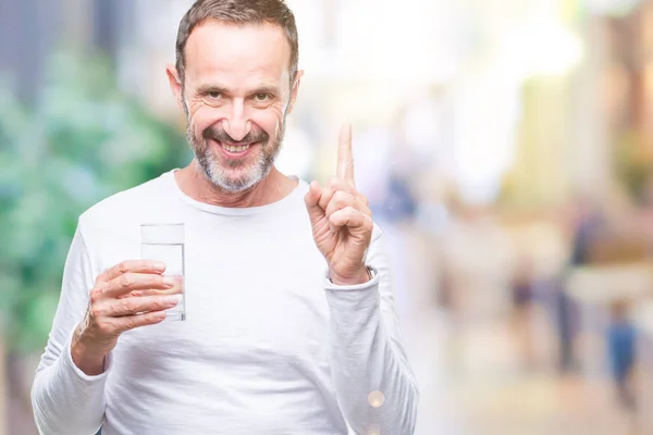 Middle Age Hoary Senior Man Drinking Glass Water Isolated Background — Stock Photo, Image