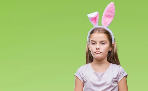 Mooi Meisje Easter Bunny Oren Dragen Geïsoleerde Achtergrond Met Ernstige — Stockfoto