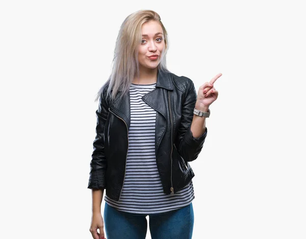 Young Blonde Woman Wearing Fashion Jacket Isolated Background Big Smile — Stock Photo, Image