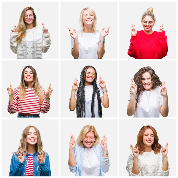 Collage Grupp Unga Och Seniora Kvinnor Över Isolerade Bakgrund Leende — Stockfoto