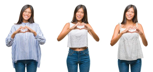 Collage Mujer Joven Asiática Pie Con Gafas Sobre Fondo Blanco —  Fotos de Stock