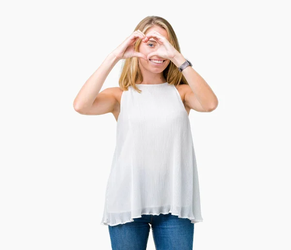 Hermosa Joven Elegante Mujer Sobre Fondo Aislado Haciendo Forma Corazón —  Fotos de Stock