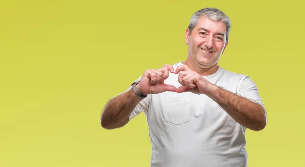 Beau Vieillard Sur Fond Isolé Souriant Dans Amour Montrant Symbole — Photo