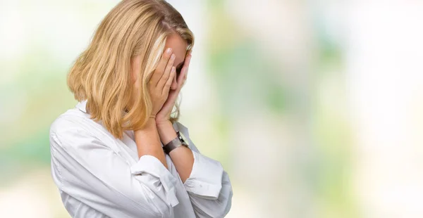 Mooie Jonge Zakenvrouw Geïsoleerde Achtergrond Met Trieste Uitdrukking Waarin Gezicht — Stockfoto