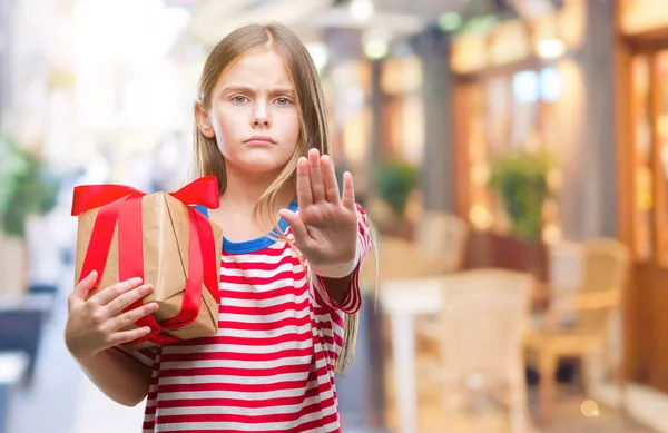 Young Beautiful Girl Giving Christmas Valentine Gift Isolated Background Open — Stock Photo, Image