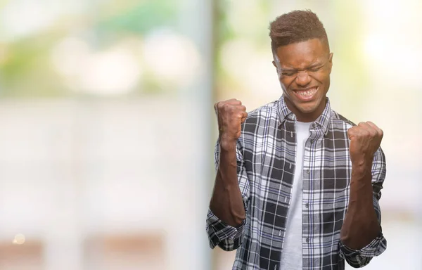 Jonge Afro Amerikaanse Man Geïsoleerde Achtergrond Erg Blij Opgewonden Doet — Stockfoto