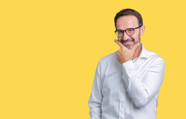 Schöner Älterer Eleganter Geschäftsmann Mittleren Alters Mit Brille Vor Isoliertem — Stockfoto