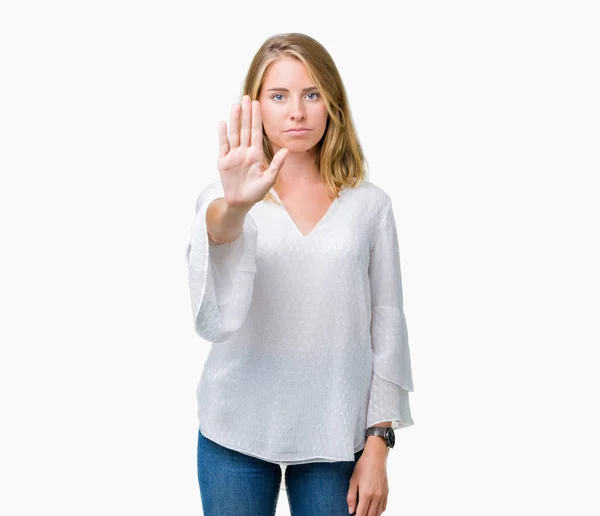 Belle Jeune Femme Élégante Sur Fond Isolé Faire Arrêter Chanter — Photo