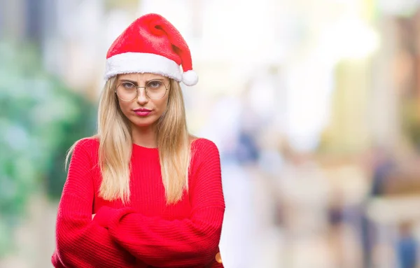 Joven Mujer Rubia Hermosa Con Sombrero Navidad Sobre Fondo Aislado —  Fotos de Stock