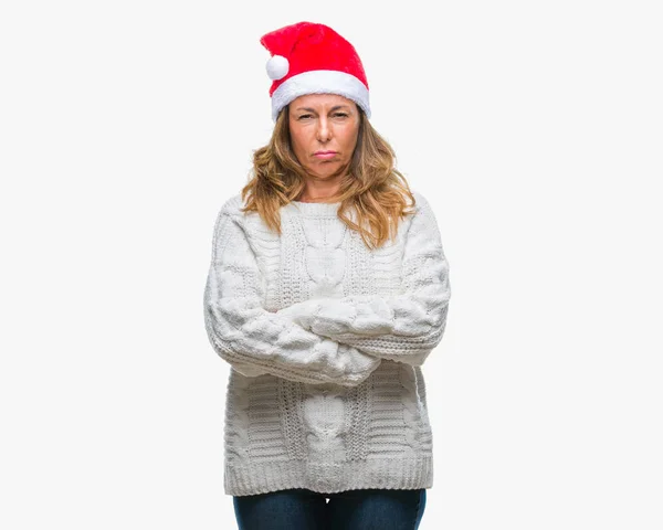 Středním Věku Vyššího Hispánský Žena Nosí Vánoční Čepice Izolované Pozadí — Stock fotografie