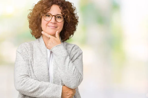 Beautiful Middle Ager Senior Woman Wearing Jacket Glasses Isolated Background — Stock Photo, Image
