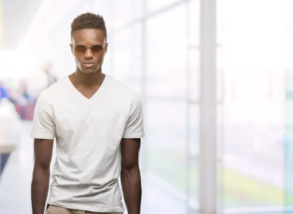 Young African American Man Wearing Sunglasses Confident Expression Smart Face — Stock Photo, Image