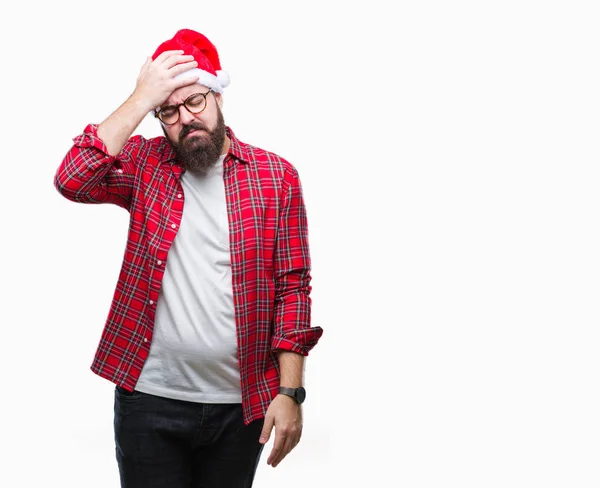 Joven Hombre Caucásico Con Sombrero Navidad Sobre Fondo Aislado Que — Foto de Stock