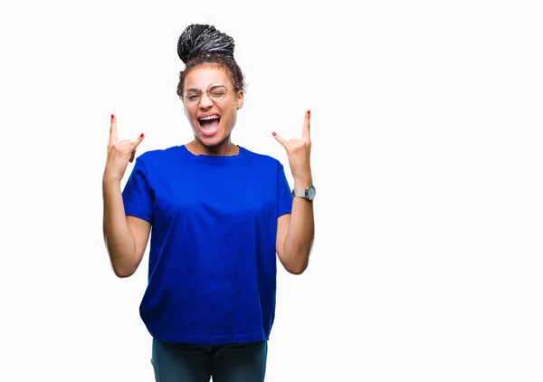 Fiatal Fonott Haj Afro Amerikai Lány Szemüveg Viselése Alatt Őrült — Stock Fotó