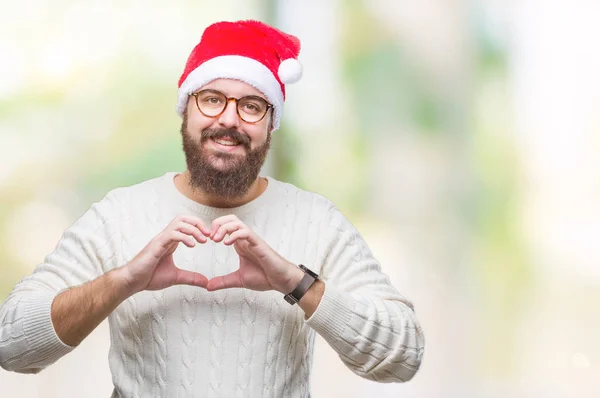 Kaukasische Jongeman Kerst Hoed Bril Dragen Geïsoleerde Achtergrond Glimlachend Liefde — Stockfoto