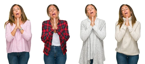 Collage Einer Schönen Frau Mittleren Alters Die Einen Winterpullover Über — Stockfoto