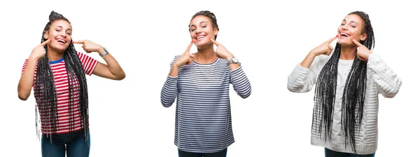 Collage Hermoso Cabello Trenzado Mujer Afroamericana Sobre Fondo Aislado Sonriendo — Foto de Stock