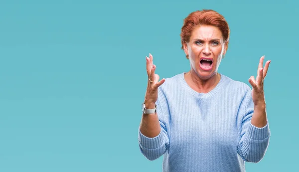 Atrractive Senior Caucasian Redhead Woman Isolated Background Celebrating Mad Crazy — Stock Photo, Image