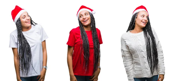 Collage Bella Donna Afroamericana Che Indossa Cappello Natale Sfondo Isolato — Foto Stock