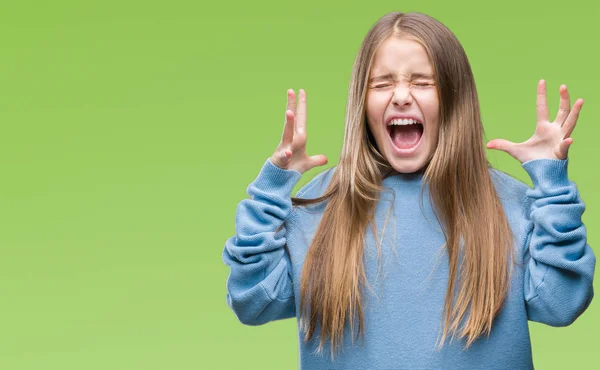 Giovane Bella Ragazza Indossa Maglione Invernale Sfondo Isolato Celebrando Pazzo — Foto Stock