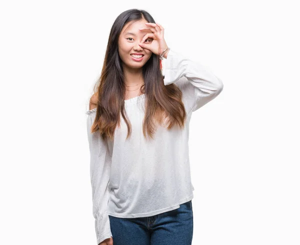 Joven Asiática Mujer Sobre Aislado Fondo Haciendo Gesto Con Mano —  Fotos de Stock