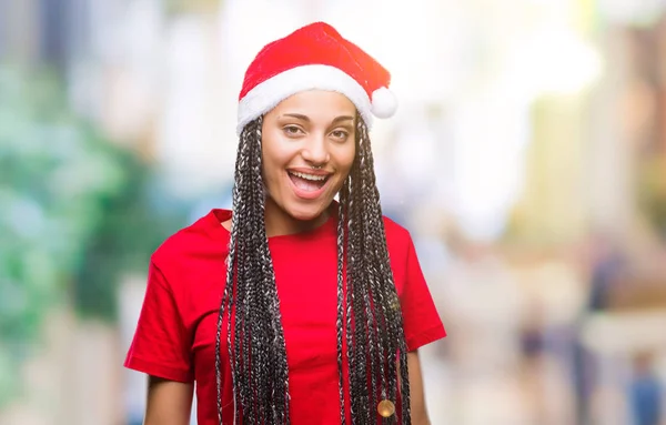 Jovem Trançado Cabelo Afro Americano Menina Vestindo Chapéu Natal Sobre — Fotografia de Stock