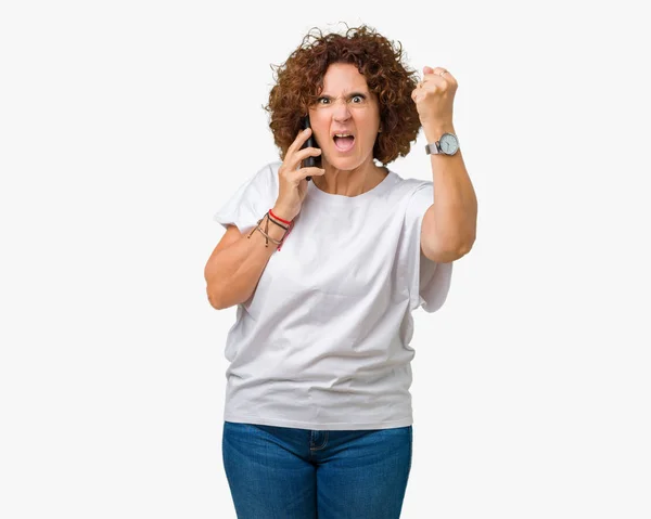Middle Ager Senior Woman Talking Smartphone Isolated Background Annoyed Frustrated — Stock Photo, Image