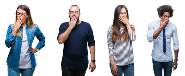 Collage Einer Gruppe Junger Geschäftsleute Vor Isoliertem Hintergrund Gelangweilt Gähnend — Stockfoto