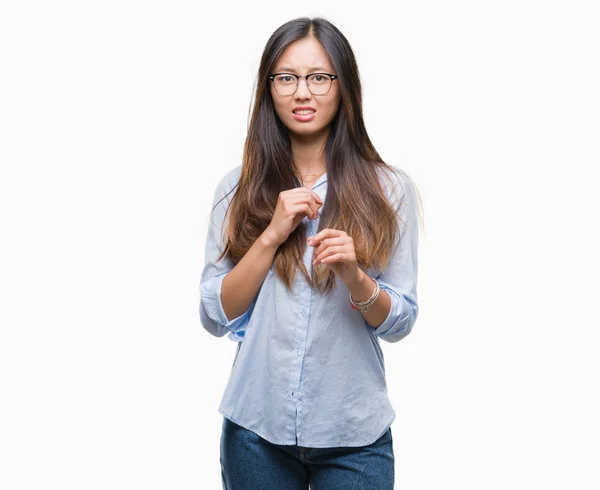 Jeune Femme Affaires Asiatique Portant Des Lunettes Sur Fond Isolé — Photo