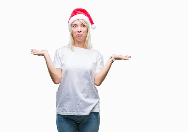 Young Beautiful Blonde Woman Wearing Christmas Hat Isolated Background Clueless — Stock Photo, Image