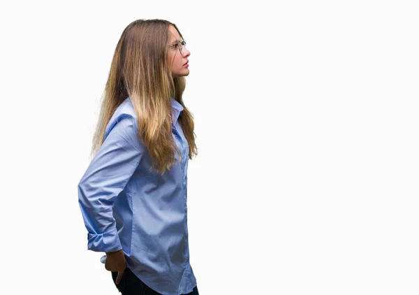 Young Beautiful Blonde Business Woman Wearing Glasses Isolated Background Looking — Stock Photo, Image