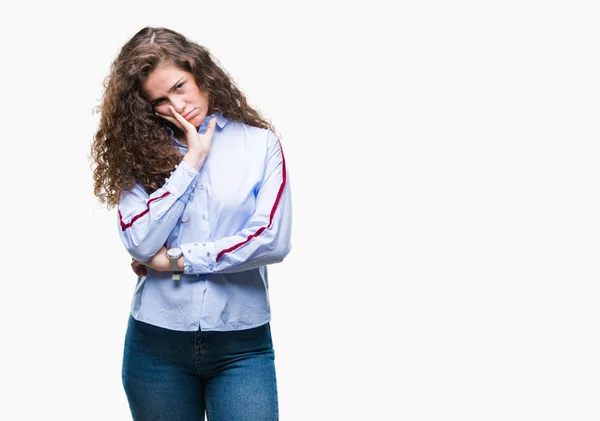 Beautiful Brunette Curly Hair Young Girl Wearing Elgant Look Isolated — Stock Photo, Image