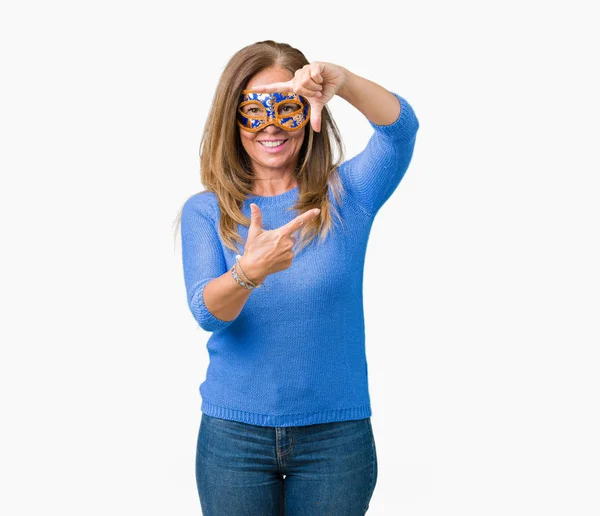 Beautiful Middle Age Woman Wearing Venice Carnival Mask Isolated Background — Stock Photo, Image