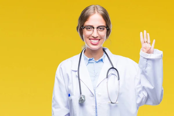 Belle Jeune Femme Blonde Médecin Portant Uniforme Médical Sur Fond — Photo