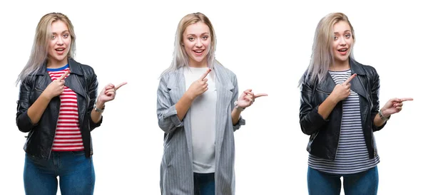 Collage Einer Schönen Blonden Jungen Frau Die Jacke Über Isoliertem — Stockfoto