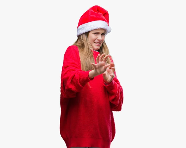 Zole Arka Plan Üzerinde Noel Şapka Giyen Genç Güzel Kız — Stok fotoğraf