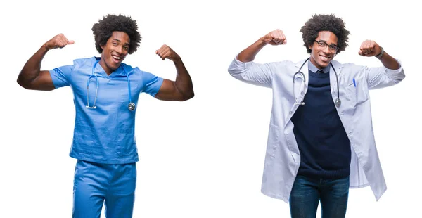 Colagem Africano Americano Jovem Cirurgião Enfermeira Médico Homem Sobre Fundo — Fotografia de Stock