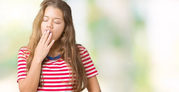 Ung Vacker Brunett Kvinna Som Bär Stripes Shirt Över Isolerade — Stockfoto