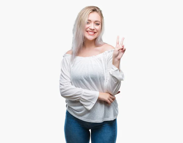 Young Blonde Woman Isolated Background Smiling Happy Face Winking Camera — Stock Photo, Image