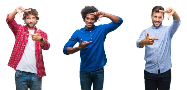 Colagem Grupo Afro Americanos Hispânicos Sobre Fundo Isolado Sorrindo Fazendo — Fotografia de Stock