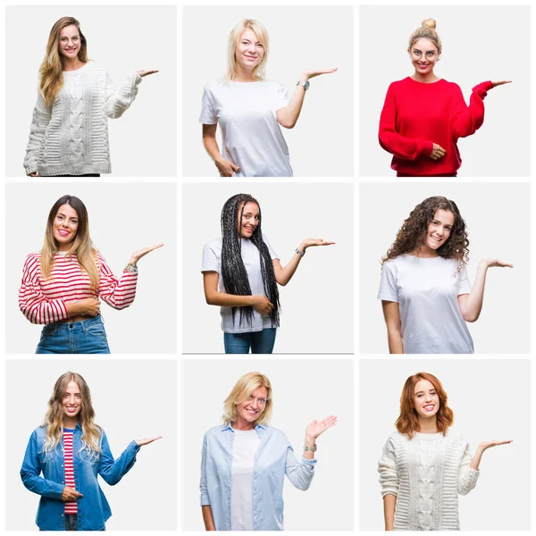 Collage Grupp Unga Och Seniora Kvinnor Över Isolerade Bakgrund Leende — Stockfoto