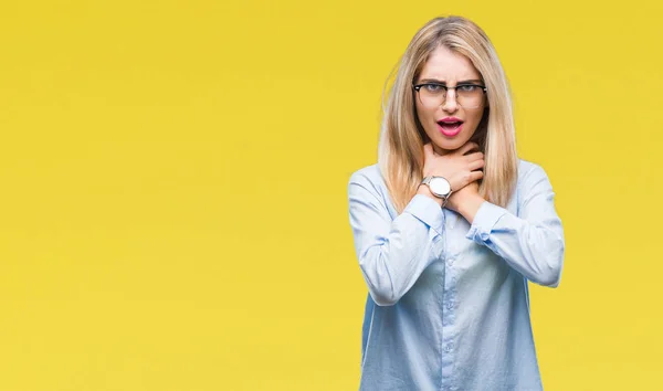 Jovem Mulher Negócios Loira Bonita Usando Óculos Sobre Fundo Isolado — Fotografia de Stock