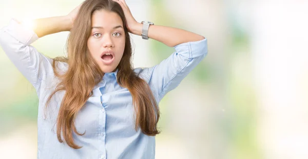 Young Beautiful Brunette Business Woman Isolated Background Crazy Scared Hands — Stock Photo, Image