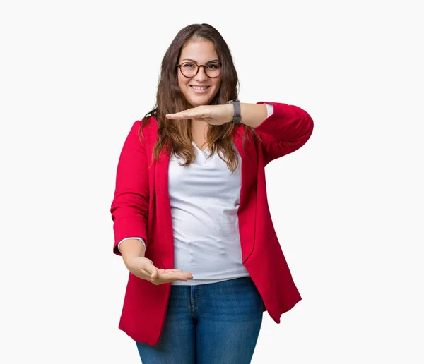 Hermosa Mujer Negocios Más Tamaño Joven Con Chaqueta Elegante Gafas — Foto de Stock