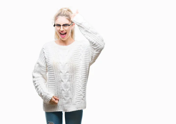 Junge Schöne Blonde Frau Mit Brille Über Isoliertem Hintergrund Wütend — Stockfoto