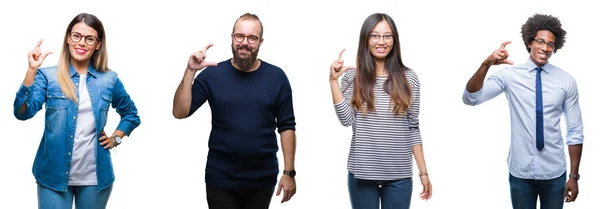 Collage Grupo Jóvenes Empresarios Sobre Fondo Aislado Sonriente Seguro Gesto — Foto de Stock